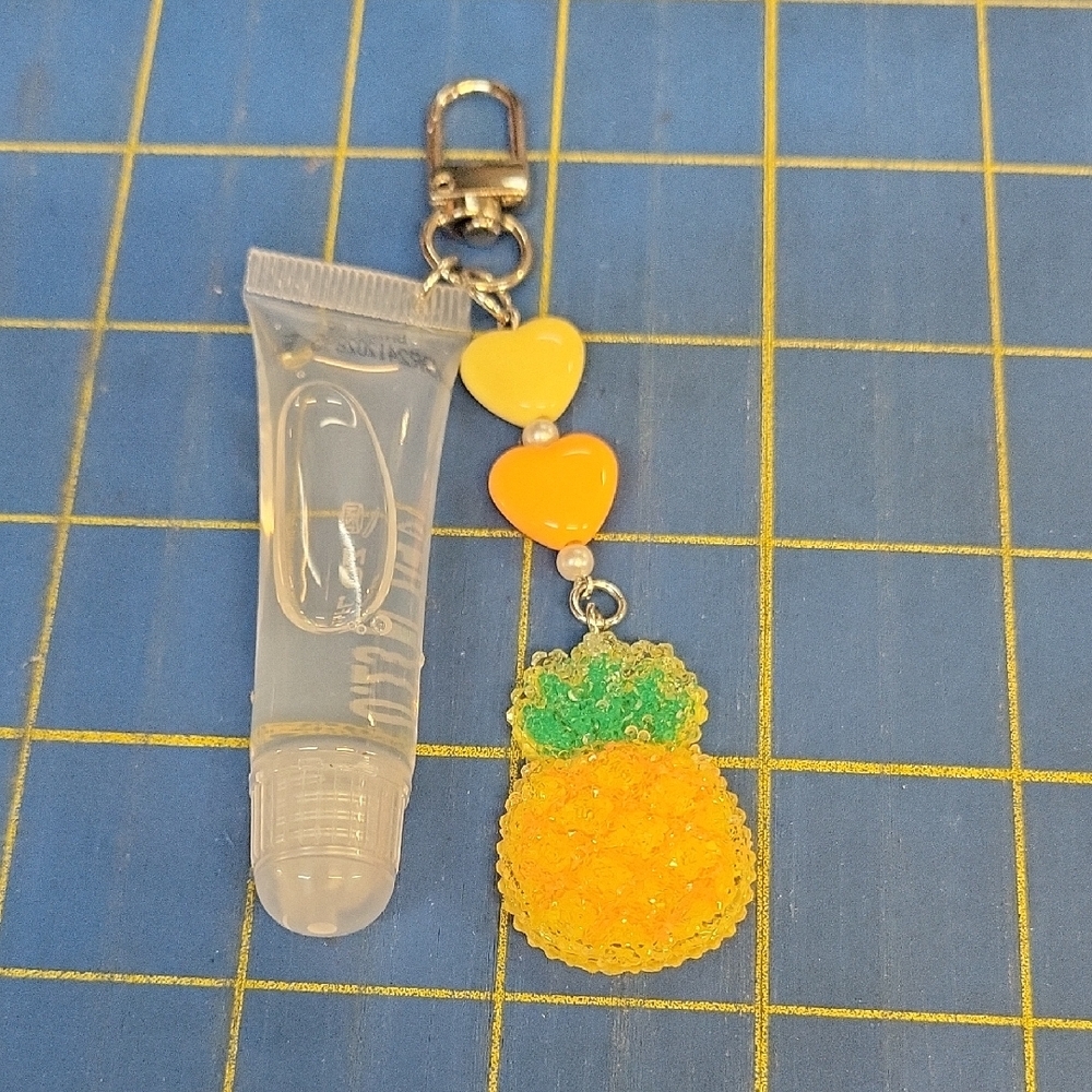 Pineapple Charm Lip Gloss Keychain - Yellow and Green New